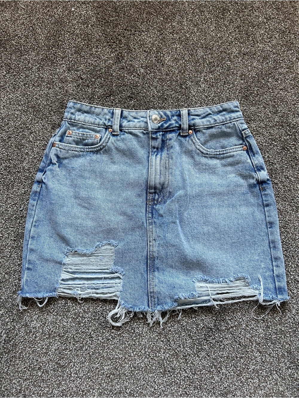 refuge Light Wash Distressed Denim Mini Skirt
